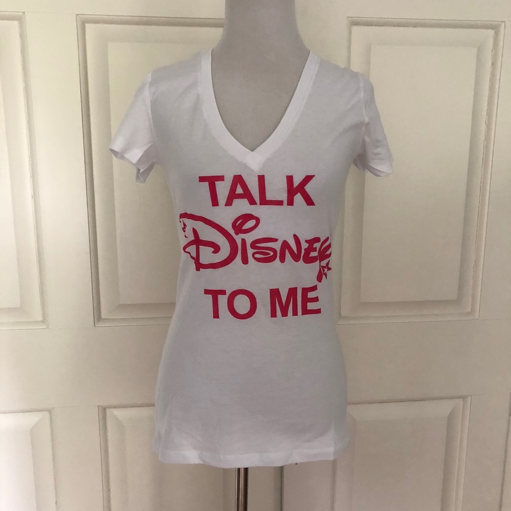 DISNEY V NECK TEE "TALK DISNEY TO ME" WHITE NEW